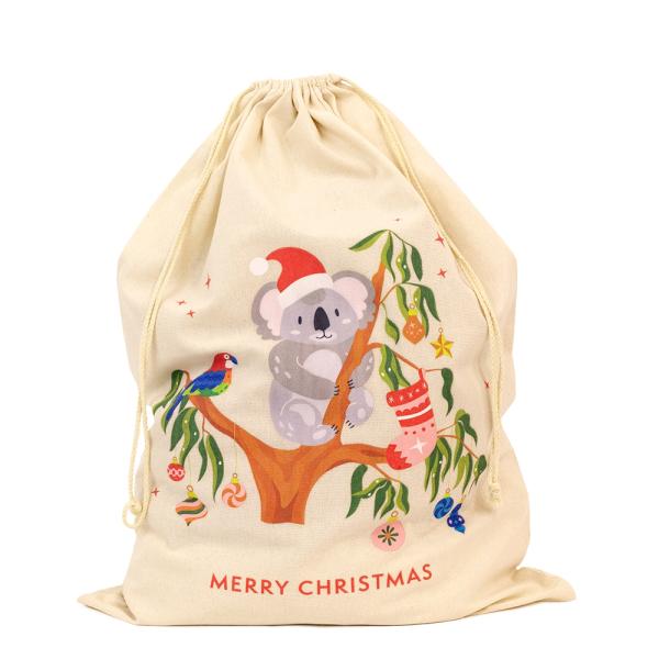 Christmas Bags | Christmas Australiana – Natural Calico Bag Santa Sack – 50Cm X 70Cm With Drawstrings Christmas Christmas Bags