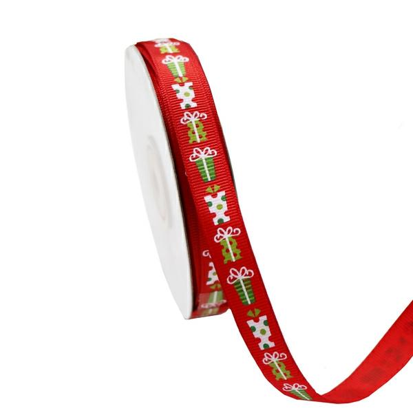 Christmas Ribbons | Red Grosgrain Ribbon With Christmas Presents 12Mm X 25M Christmas Christmas Ribbons