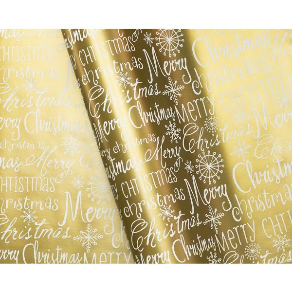 Christmas Wrapping Paper | Counter Roll – 500Mm X 60M – Christmas Wrapping Paper – Metallic Gold Merry Christmas Christmas Christmas Wrapping Paper