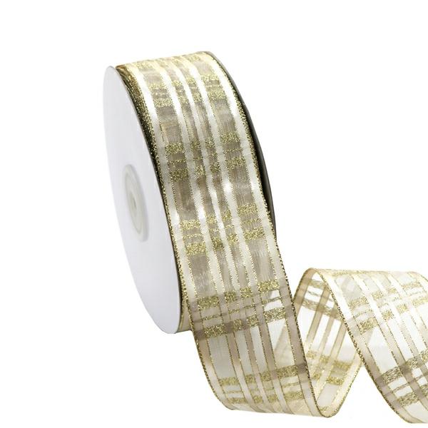 Fabric Ribbon – Patterned & Other | Cream Satin And Organza Stripe Ribbon With Gold Thread – 38Mm X 25M Fabric Ribbon - Patterned & Other Fabric Ribbon - Patterned & Other