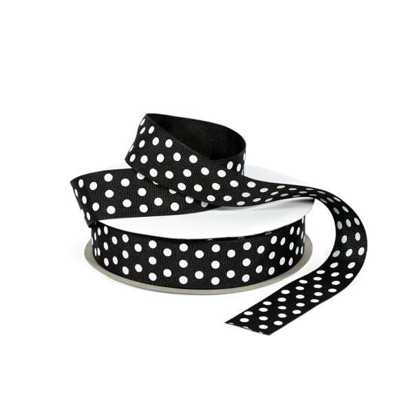 Fabric Ribbon – Patterned & Other | Grosgrain Ribbon – 25Mm X 25M – Black With White Dots Fabric Ribbon - Patterned & Other Fabric Ribbon - Patterned & Other