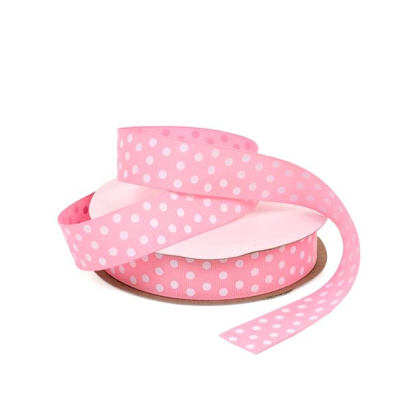 Fabric Ribbon – Patterned & Other | Grosgrain Ribbon – 25Mm X 25M – Light Pink With White Dots Fabric Ribbon - Patterned & Other Fabric Ribbon - Patterned & Other