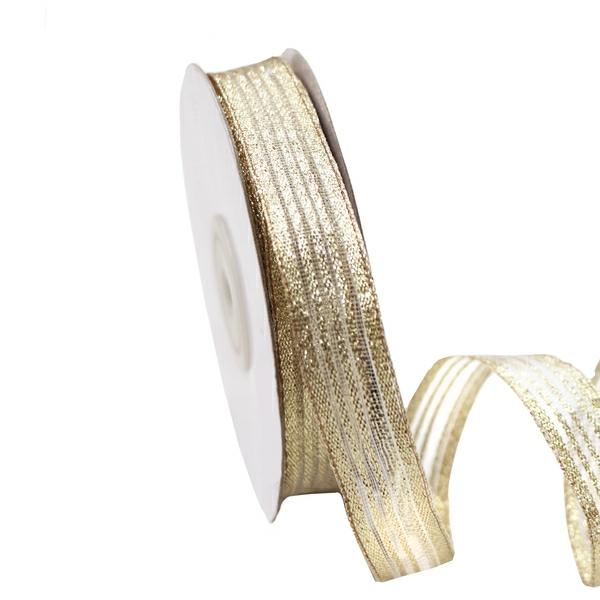 Fabric Ribbon – Patterned & Other | Metallic Gold Stripe Ribbon With Wire Edge- 18Mm X 25M Fabric Ribbon - Patterned & Other Fabric Ribbon - Patterned & Other