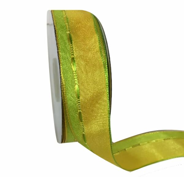 Fabric Ribbon – Patterned & Other | Yellow/Green Two Tone Ribbon – 25Mm X 25M Fabric Ribbon - Patterned & Other Fabric Ribbon - Patterned & Other