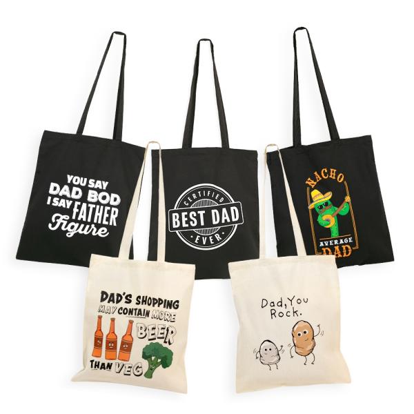 Father’s Day Bags | Father’s Day Bag Assorted Pack Of 25 – Calico Bag 37Cm X 42Cm With Two Long Handles Bags Father's Day Bags