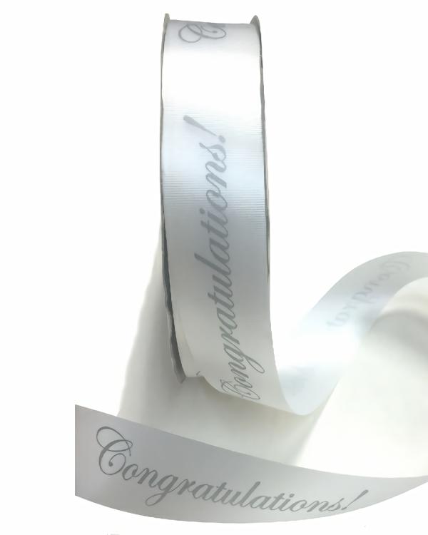 Florist & Tear Ribbon | Printed Florist Tear Ribbon – 30Mm X 91M – Congratulations! – Silver Florist & Tear Ribbon Florist & Tear Ribbon