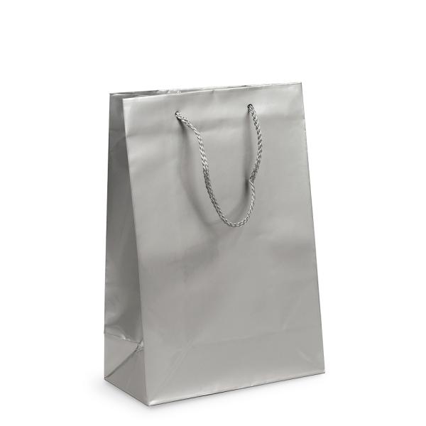 Glossy & Matt Gift Bags – Rope Handles | Gift Carry Bags – Glossy Silver – Medium/Large Bags Glossy & Matt Gift Bags - Rope Handles