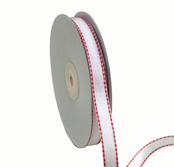 Grosgrain Ribbon | Grosgrain Ribbon – 12Mm X 25M – White With 2Mm Red Stitch Grosgrain Ribbon Grosgrain Ribbon