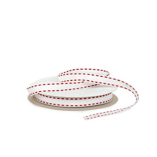 Grosgrain Ribbon | Grosgrain Ribbon – 12Mm X 25M – White With 3Mm Red Stitch Grosgrain Ribbon Grosgrain Ribbon