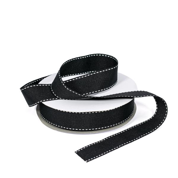 Grosgrain Ribbon | Grosgrain Ribbon – 25Mm X 25M – Black With White Stitch Grosgrain Ribbon Grosgrain Ribbon