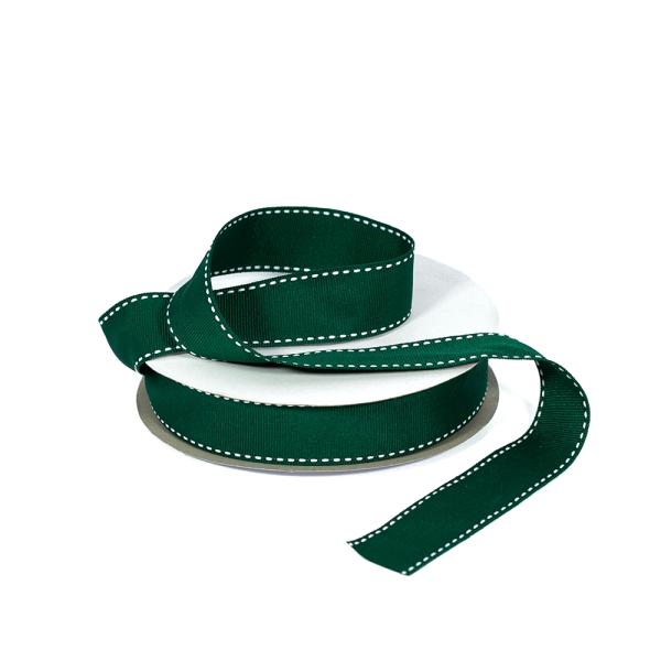 Grosgrain Ribbon | Grosgrain Ribbon – 25Mm X 25M – Hunter Green With White Stitch Grosgrain Ribbon Grosgrain Ribbon