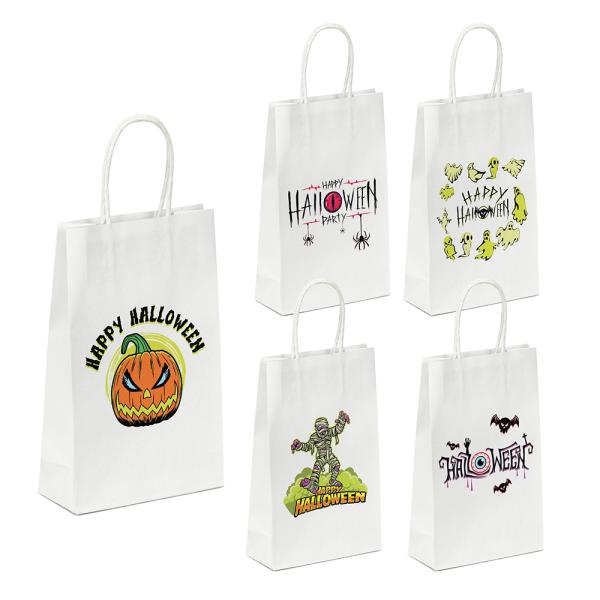 Halloween Bags | Halloween – Small White Kraft Bag Assorted Pack – All Kinds Of Scary Bags Halloween Bags