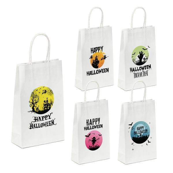 Halloween Bags | Halloween – Small White Kraft Bag Assorted Pack – Full Moon Bags Halloween Bags