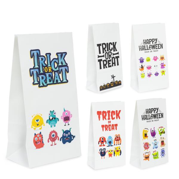 Halloween Bags | Halloween – White Kraft Paper Bag Assorted Pack – Trick Or Treat Monsters Bags Halloween Bags