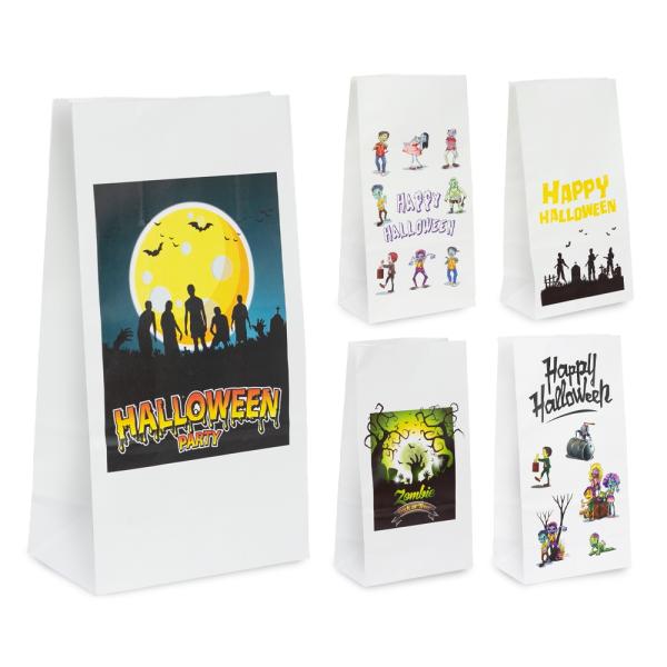 Halloween Bags | Halloween White Kraft Paper Bag Assorted Pack – Zombies Bags Halloween Bags