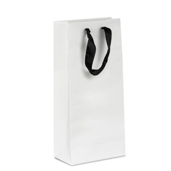 Kraft Paper Bags – Premium | Kraft Bags – Premium White Double Wine Bottle Gift Bag – Black Handles Bags Kraft Paper Bags - Premium