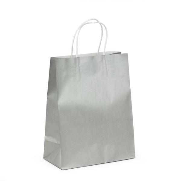 Kraft Paper Bags – Twisted Handles | Kraft Bags – Medium – Metallic Silver – White Handles Bags Kraft Paper Bags - Twisted Handles