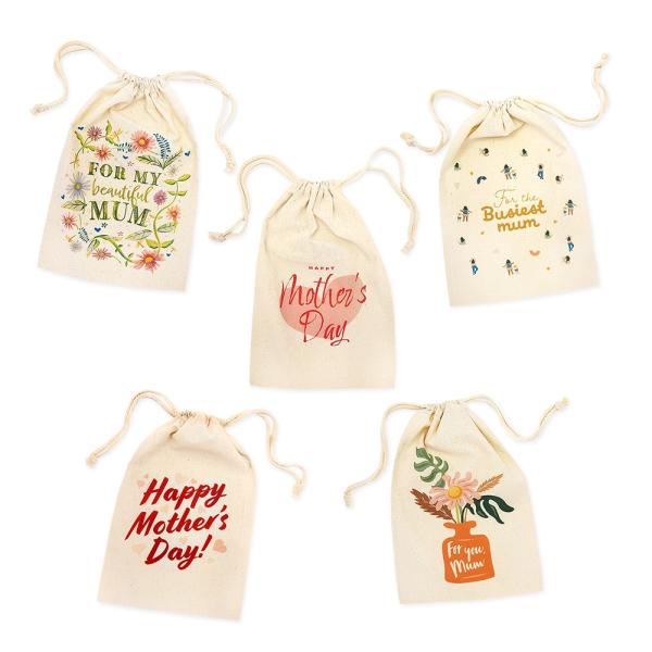 Mother’s Day Bags | Mother’s Day Bags – Assorted Pack – Calico Bags 20Cm X 30Cm With Drawstrings Bags Mother's Day Bags