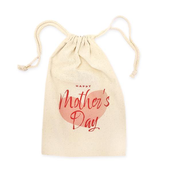 Mother’s Day Bags | Mother’s Day Bags – Big Heart – Calico Bags 20Cm X 30Cm With Drawstrings Bags Mother's Day Bags