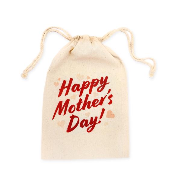 Mother’s Day Bags | Mother’s Day Bags – Happy Hearts – Calico Bags 20Cm X 30Cm With Drawstrings Bags Mother's Day Bags