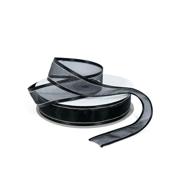 Organza Ribbon | Black Satin Edge Organza With Silver Thread Ribbon – 25Mm X 25M Organza Ribbon Organza Ribbon