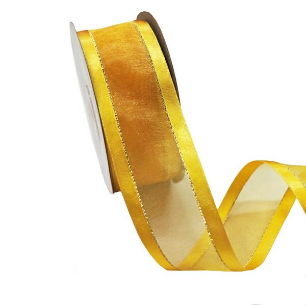 Organza Ribbon | Gold Satin Edge Sheer Organza With Gold Trim Ribbon – 38Mm X 25M Organza Ribbon Organza Ribbon