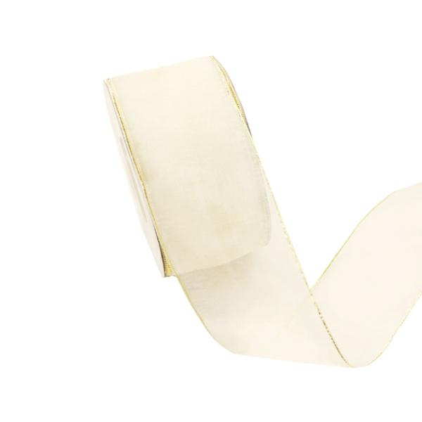 Organza Ribbon | Ivory Sheer Organza Ribbon With Gold Edge – 38Mm X 25M Organza Ribbon Organza Ribbon