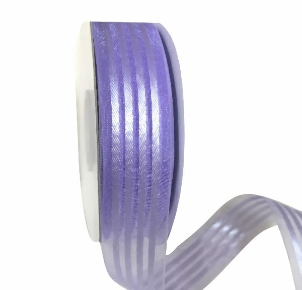 Organza Ribbon | Purple Organza With Satin Stripes Ribbon – 25Mm X 25M Organza Ribbon Organza Ribbon