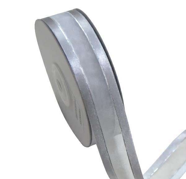 Organza Ribbon | Silver Satin Edge Organza With Silver Thread Ribbon – 25Mm X 25M Organza Ribbon Organza Ribbon