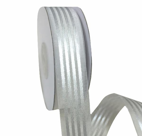 Organza Ribbon | White Organza With Satin Stripes Ribbon – 25Mm X 25M Organza Ribbon Organza Ribbon