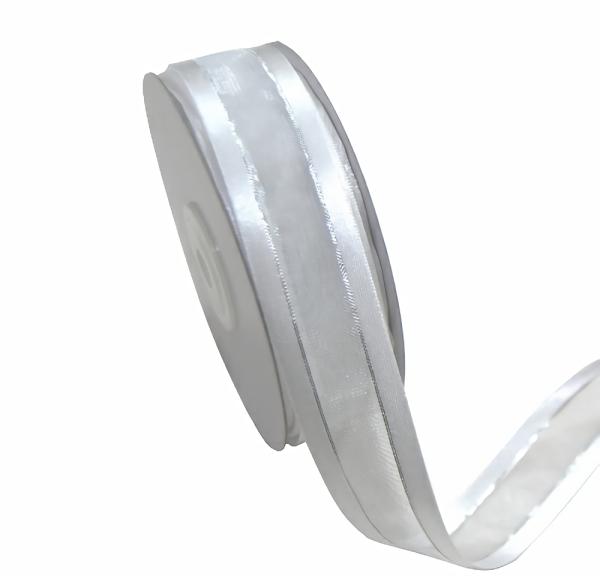 Organza Ribbon | White Satin Edge Organza With Silver Thread Ribbon – 25Mm X 25M Organza Ribbon Organza Ribbon