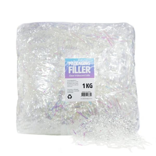 Paper Shreds | Shredded Cello Shreds Filler – 1Kg – Clear & Iridescent Pearl Foil & Iridescent Shreds Foil & Iridescent Shreds