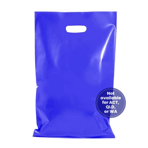 Plastic Bags – Thick Multi-Use | 100 X Plastic Carry Bags Large With Die Cut Handle – Ldpe – Glossy Blue Bags Plastic Bags – Thick Multi-Use