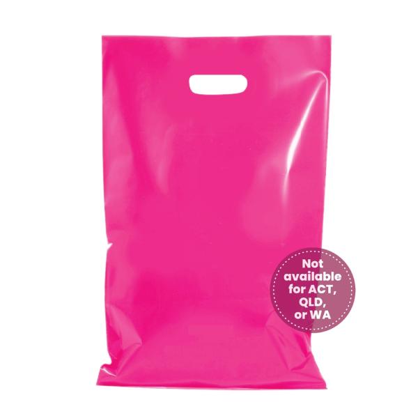 Plastic Bags – Thick Multi-Use | 100 X Plastic Carry Bags Large With Die Cut Handle – Ldpe – Glossy Hot Pink Bags Plastic Bags – Thick Multi-Use