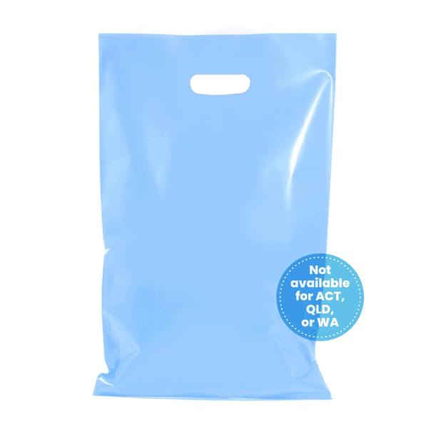 Plastic Bags – Thick Multi-Use | 100 X Plastic Carry Bags Large With Die Cut Handle – Ldpe – Glossy Light Blue Bags Plastic Bags – Thick Multi-Use