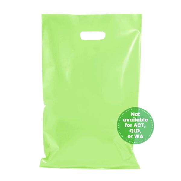 Plastic Bags – Thick Multi-Use | 100 X Plastic Carry Bags Large With Die Cut Handle – Ldpe – Glossy Light Green Bags Plastic Bags – Thick Multi-Use