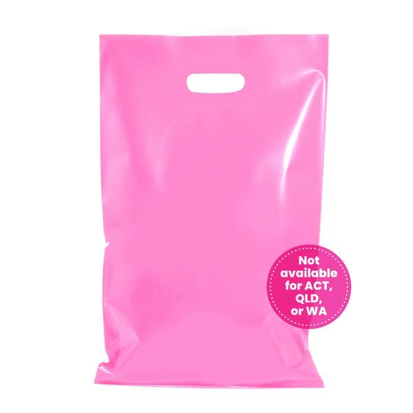 Plastic Bags – Thick Multi-Use | 100 X Plastic Carry Bags Large With Die Cut Handle – Ldpe – Glossy Light Pink Bags Plastic Bags – Thick Multi-Use