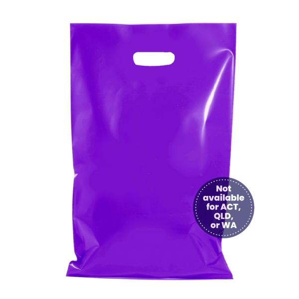 Plastic Bags – Thick Multi-Use | 100 X Plastic Carry Bags Large With Die Cut Handle – Ldpe – Glossy Purple Bags Plastic Bags – Thick Multi-Use