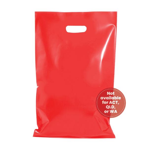 Plastic Bags – Thick Multi-Use | 100 X Plastic Carry Bags Large With Die Cut Handle – Ldpe – Glossy Red Bags Plastic Bags – Thick Multi-Use