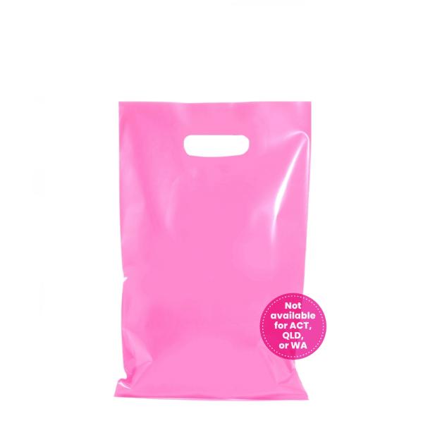 Plastic Bags – Thick Multi-Use | 100 X Plastic Carry Bags Small – Medium With Die Cut Handle – Ldpe – Glossy Light Pink Bags Plastic Bags – Thick Multi-Use