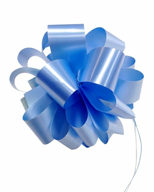 Pom Pom Bows – Pull String | 12 X Pull String Pom Pom Bow – Light Blue Gift Bows Pom Pom Bows - Pull String