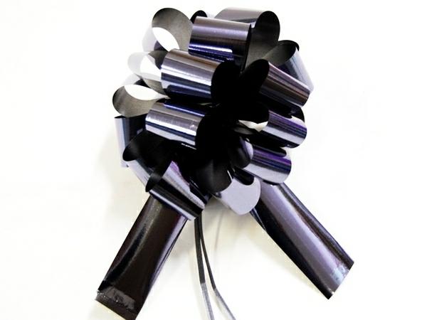 Pom Pom Bows – Pull String | 12 X Pull String Pom Pom Bow – Metallic Black Gift Bows Pom Pom Bows - Pull String