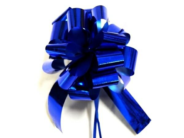 Pom Pom Bows – Pull String | 12 X Pull String Pom Pom Bow – Metallic Blue Gift Bows Pom Pom Bows - Pull String