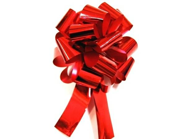 Pom Pom Bows – Pull String | 12 X Pull String Pom Pom Bow – Metallic Red Gift Bows Pom Pom Bows - Pull String