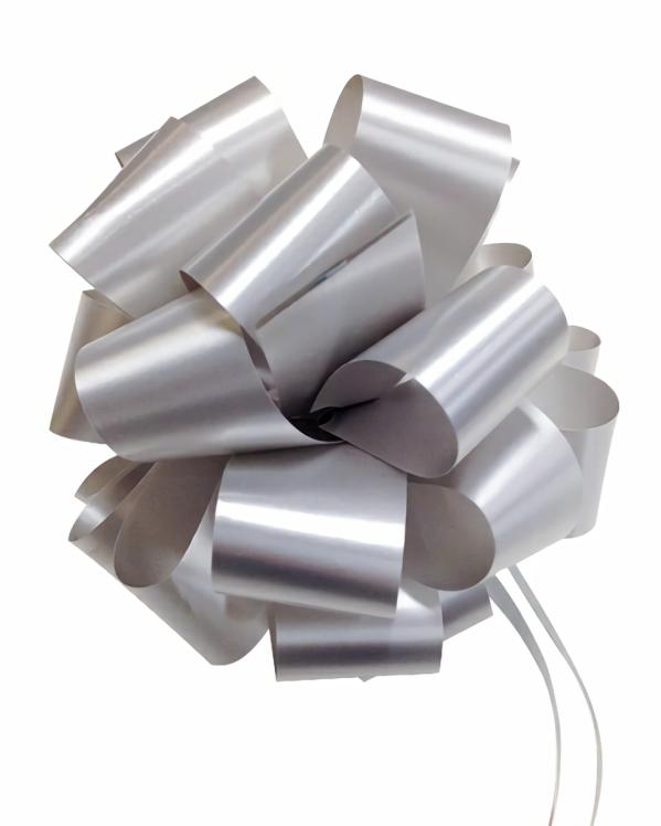 Pom Pom Bows – Pull String | 12 X Pull String Pom Pom Bow – Silver Gift Bows Pom Pom Bows - Pull String