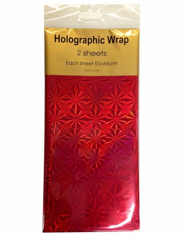 Retail Wrap Packs | Holographic Foil Wrap – 2 Sheet – Red Gift Wrapping & Tissue Paper Retail Wrap Packs