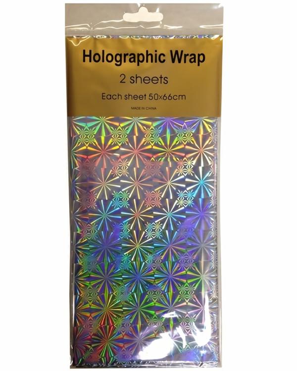 Retail Wrap Packs | Holographic Foil Wrap – 2 Sheet – Silver Gift Wrapping & Tissue Paper Retail Wrap Packs