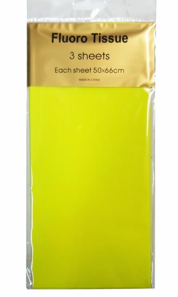 Retail Wrap Packs | Tissue Paper Fluoro Neon – 3 Sheet – Yellow Gift Wrapping & Tissue Paper Retail Wrap Packs