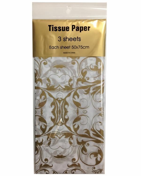 Retail Wrap Packs | Tissue Paper Printed – 3 Sheet -Gold Florentine Gift Wrapping & Tissue Paper Retail Wrap Packs