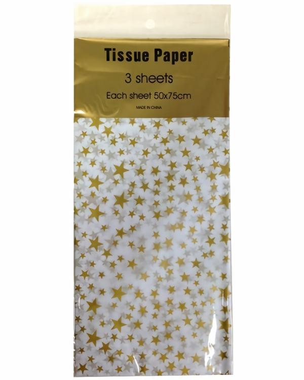 Retail Wrap Packs | Tissue Paper Printed – 3 Sheet – Gold Stars Gift Wrapping & Tissue Paper Retail Wrap Packs